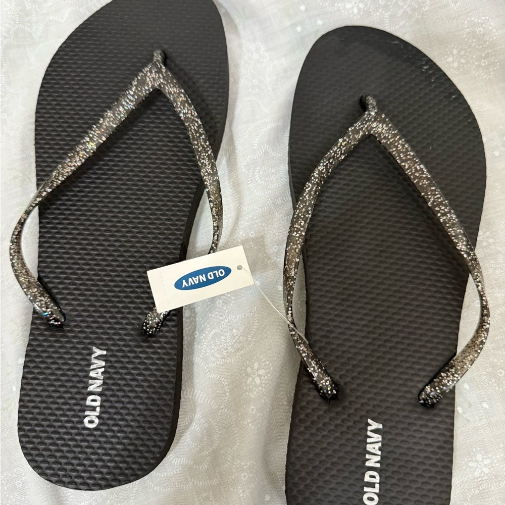 Old Navy Black and Silver Glitter Sandals
